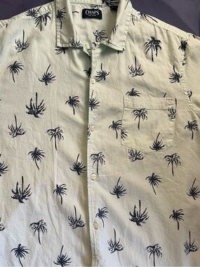 Chaps Mint Green Short-Sleeve Button-Up with Navy Palm Print - Size XL